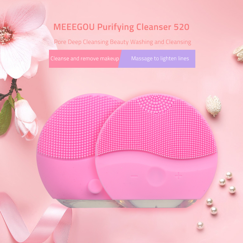 MEEEGOU Facial Cleansing Brush Made with Ultra Hygienic Soft Silicone, Waterproof Sonic Vibrating Face Brush for Deep Cleansing, Gentle Exfoliating and Massaging.